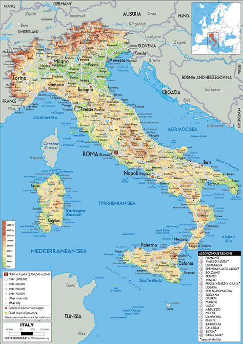 O lago de como ( lago di como ) é o terceiro maior lago da itália com 146km² localizado na região de lombardia. Italy Map (Physical) - Worldometer