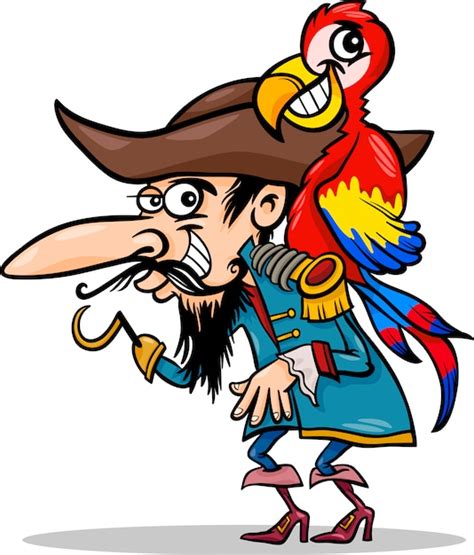 Premium Vector Pirate With Parrot Cartoon Illustration