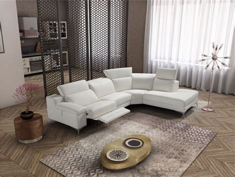 White Italian Leather Sectional Sofa With Adjustable Headrests This
