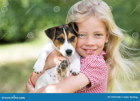 Portrait Of Girl Holding Pet Dog Stock Photo Image Of Holding