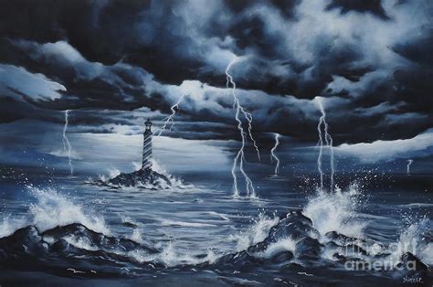 Acrylic Thunderstorm Painting Lighthouse In A Thunderstorm Acrylic
