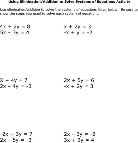 Solving Systems Of Equations Worksheets With Answers