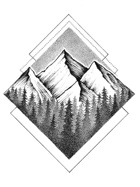 Dotwork Mountains Art Print By Ave Stiaz Geometric Mountain Tattoo
