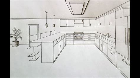 How To Draw A Kitchen In One Point Perspective Youtube