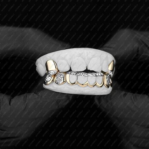 Yellow And White Gold Diamond Cut Tip K9 Open Face Grillz