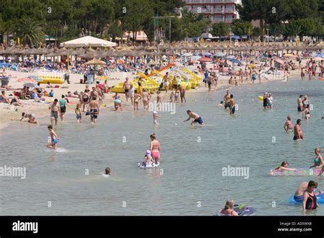 Crowded Holiday Beach In Palma Nova Majorca Stock Photo Alamy