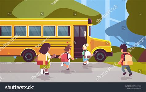 Group Mix Race Pupils Backpacks Walking Stock Vector Royalty Free 1474165706 Shutterstock