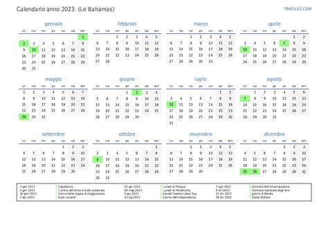 Calendario Per Il 2023 Con Giorni Festivi Alle Bahamas Stampa E