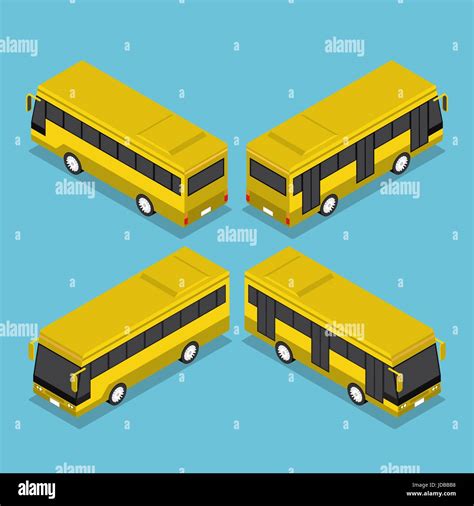 Flat 3d Isometric Public Transport Bus Service Public Transportation Vehicles Stock Vector