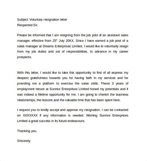 Voluntary Termination Letter Template Hot Sex Picture