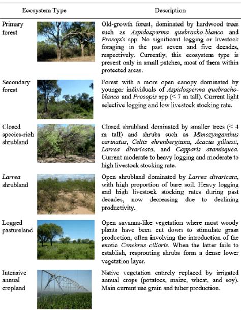 Main Characteristics Of Six Major Ecosystem Types Observed In Western