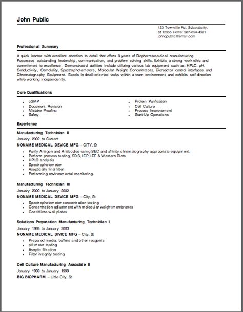 Sample Resumes Biotechnology Resume