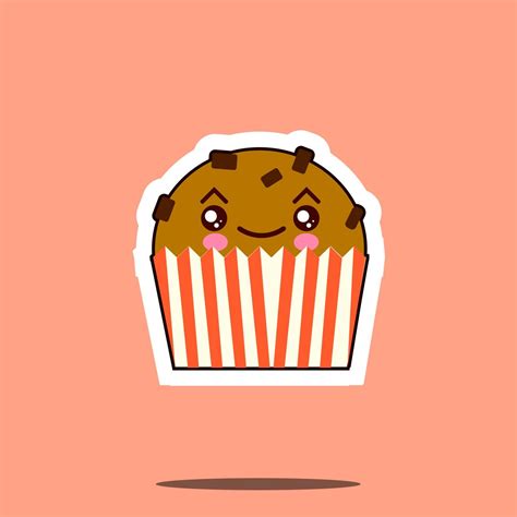 Cute Kawaii Cupcake Funny Emoticon Face Icon Stock Image Vectorgrove