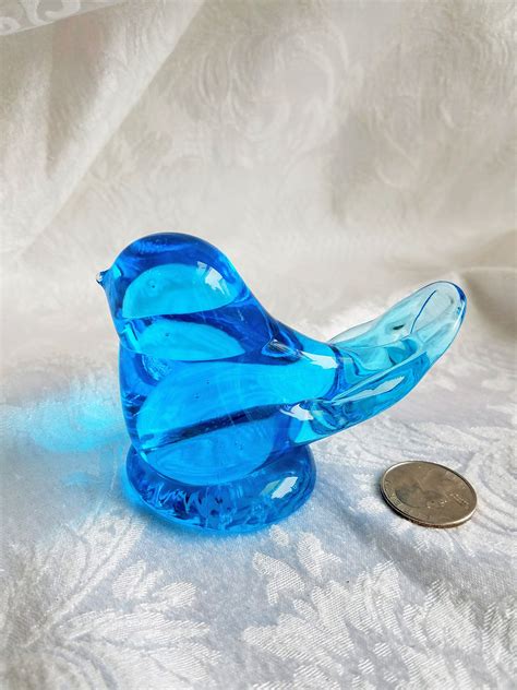 Vintage Hand Blown Glass Blue Bird By Leo Ward 1987 Bluebird Of Happines Blue Glass Bird