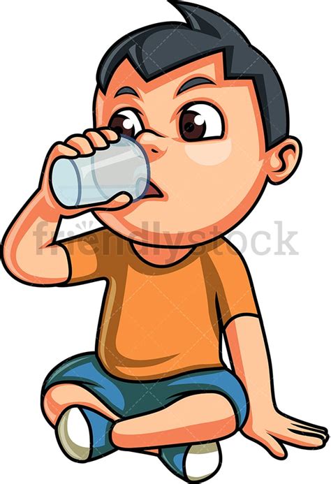 Little Girl Drinking Water Cartoon Clipart Vector Friendlystock