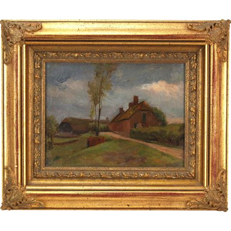 Early 20th Century Impressionist Painting Farmhouses on Country Lane from colinreedantiques on ...