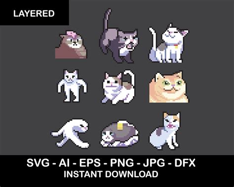 Bundle Meme Katze Pixel Svg Retro Stil Meme Katze Vektor Etsy