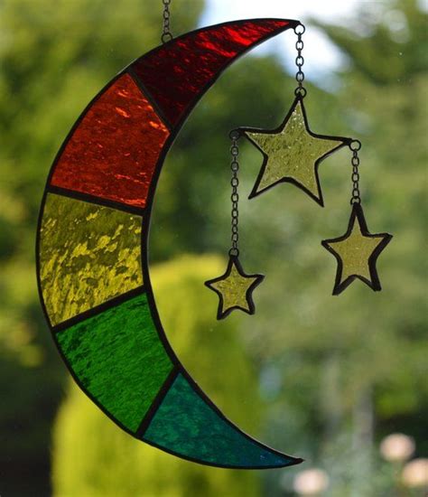 Moon Stars Stained Glass Suncatcher Etsy Stars And Moon Stained
