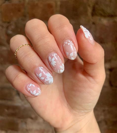 Nude Nails With White Details White Flower Sheer Nails I Take You