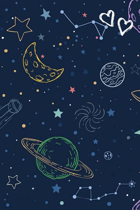 Color Seamless Space Pattern Hand Drawn Planets Cosmic Gal In 2022