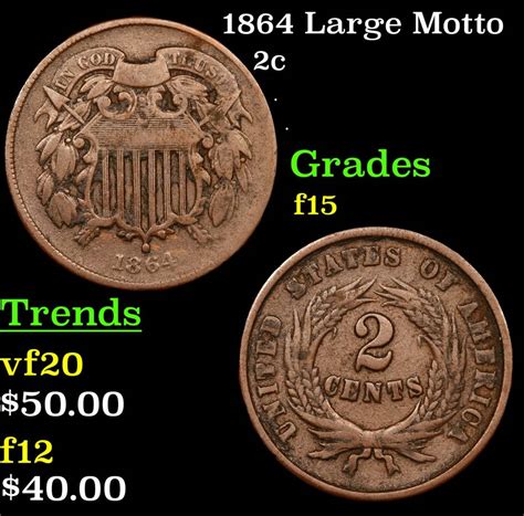 1864 Large Motto Two Cent Piece 2c Grades F Auction