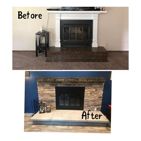 Re-model of fireplace. Stone veneer from Menards & home made mantel