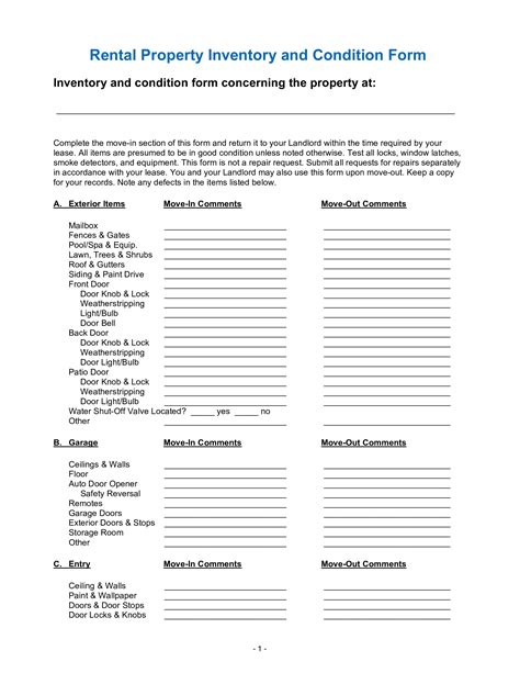 Property Inventory Template | Landlord Inventory Template PDF Template | DocTemplates