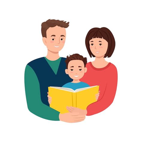 Familia Leyendo Un Libro Padres E Hijos Con Un Libro En Sus Manos