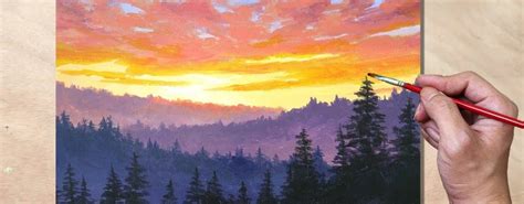 Acrylic Painting Sunset Forest Mountain Landscape Painting Tutorial