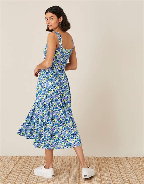 Floral Print Jersey Sundress Blue