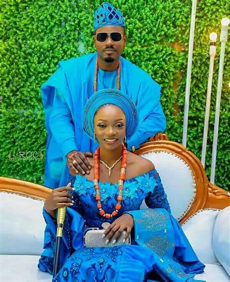 Clipkulture Yoruba Couple In Blue Traditional Engagement Attire With