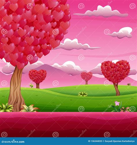 Cartoon Garden With Shades Of Pink On Valentines Day Stock Vector