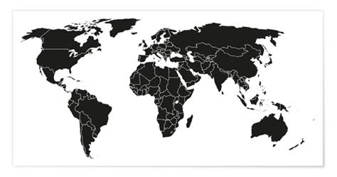 World Map Black And White Posters And Prints