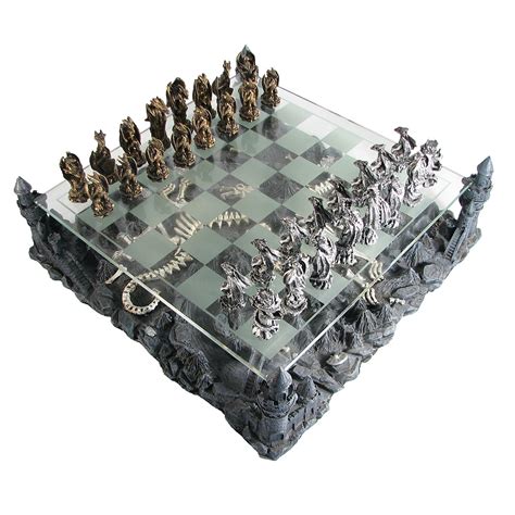 15" Pewter and Glass Dragon Chess Set Usaopoly game of thrones collector's chess set | collectible 32 custom sculpt chess pieces hbo game of thrones tv characters.