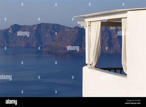 Balcony In Oia With View On Caldera Of Santorini Stock Photo Alamy