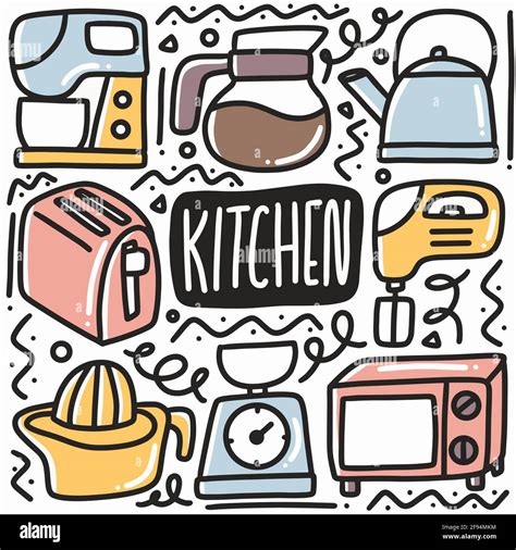 Hand Drawn Kitchen Equipment Doodle Set Stock Vector Image And Art Alamy