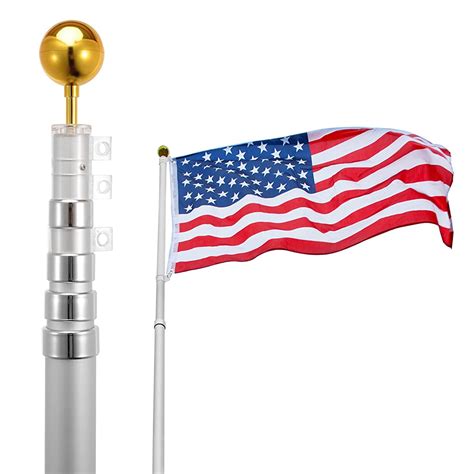 Voilamart 20ft Flagpole Telescopic 5 Sectional Fly 2 Flags Outdoor
