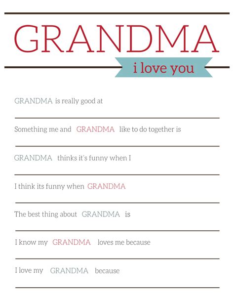 What I Love About Grandma Printable Printable Word Searches
