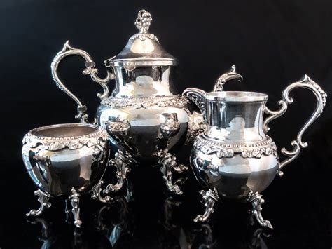 Vintage Silver Plate Teapot Set Grapes Birmingham Silver Co Bsc Silver
