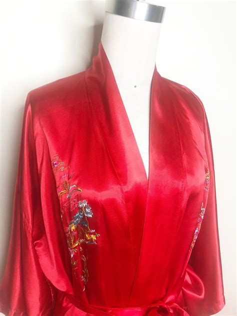 Red kimono embroidered kimono red robe rayon kimono | Etsy | Embroidered kimono, Red kimono, Red ...