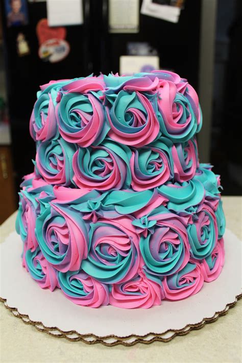 Teal And Pink Rose Swirl Cake Birthday Cake Cookies 18th Birthday Cake