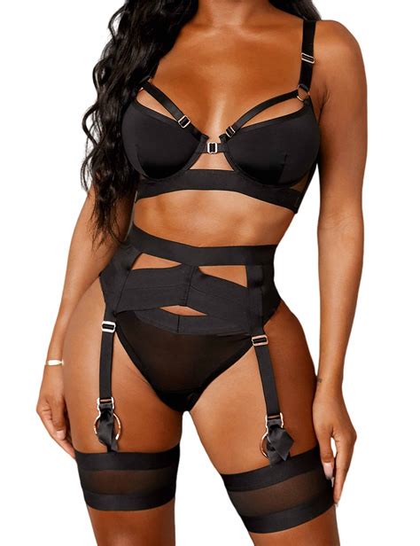 Buy Womens Sexy Lingerie Set With Garter Belt 4pc Underwire Bra And