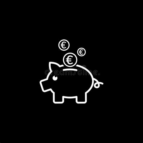 Piggy Bank Line Icon On Black Background Black Flat Style Vector