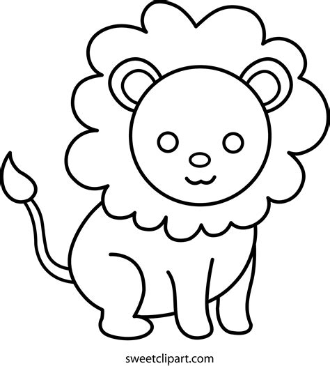 Cute Lion Coloring Page - Free Clip Art