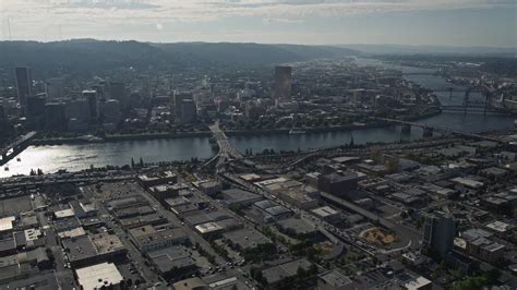 5k Stock Footage Aerial Video Of Downtown Portland Cityscape Seen From