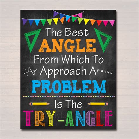 Math Teacher Classroom Poster Printable Try Angle Math Etsy Australia