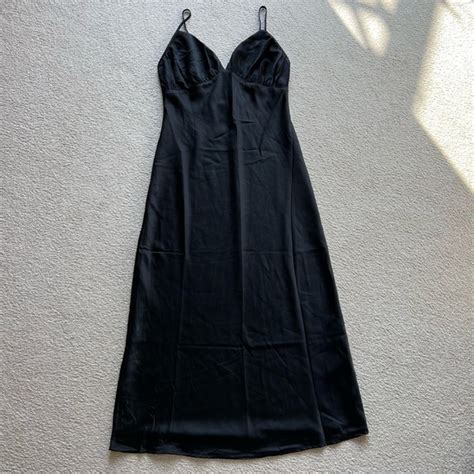 Abercrombie And Fitch Dresses Abercrombie Fitch Af Ruched Satin Slip Midi Dress Black