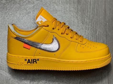 Off White X Nike Air Force 1 Low University Gold Sneakers Shape