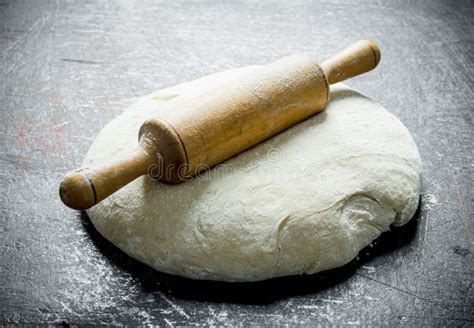 Freshly Prepared Dough With A Rolling Pin Stock Image Image Of