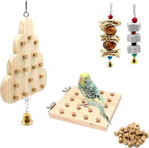Parrot Chewing Stopper Toy Perch Set Wooden Biting